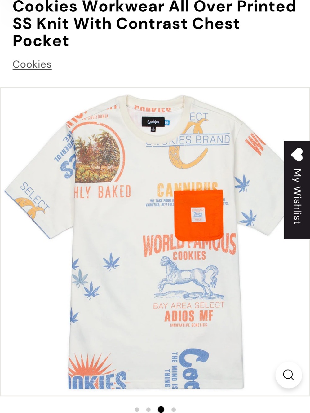 CookiesAll-Over Print Short Sleeve Tee with Contrast Pocket - Cream/Orange/Blue